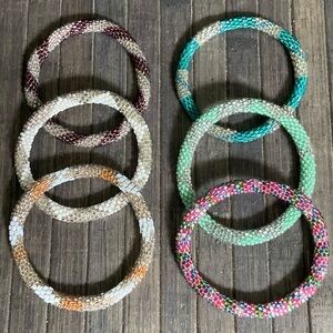 6 Colorful Rolling Glass Beaded Friendship Bracelets